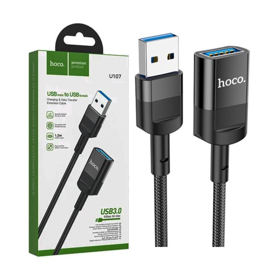 Hoco Charging Extension Cable U107 USB Male to USB3.0 Female 3A 1.2m Black